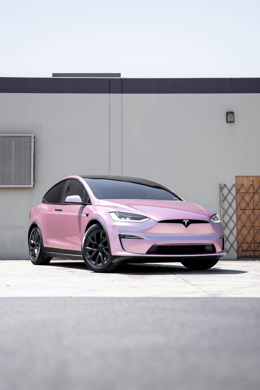 Tesla Model X Metallic Rose Pink Vinyl Wrap & XPEL XR Plus Window Tint — Metallic Rose Pink Vinyl Wrap · XPEL XR Plus Window Tint