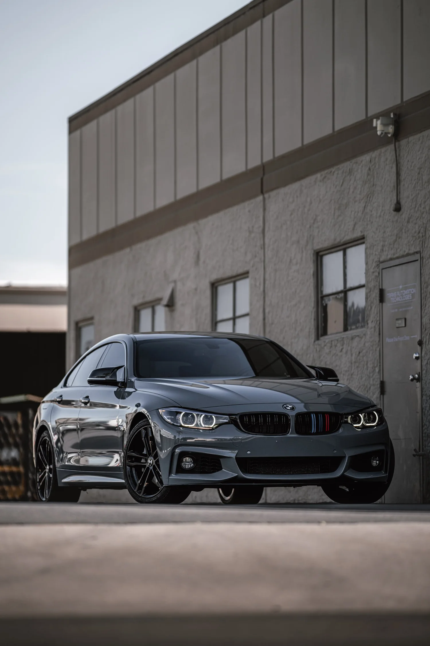 BMW 440i Inozetek Nardo Grey after Ceramic Coating, Vinyl Wrap and Wheel Powder Coating, low-angle front view