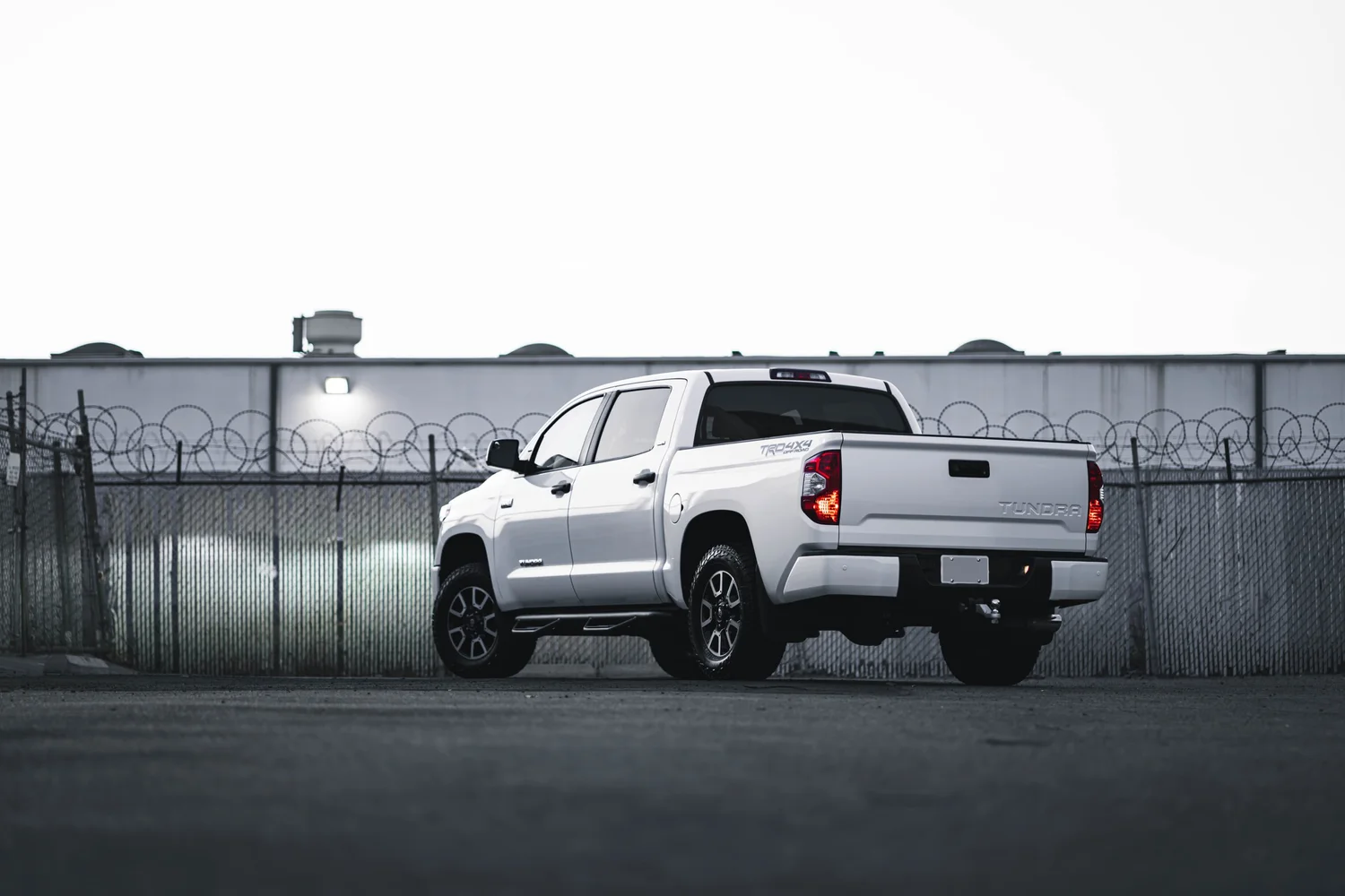 Toyota Tundra 3M 2080 Gloss White after Vinyl Wrap, wide outdoor view