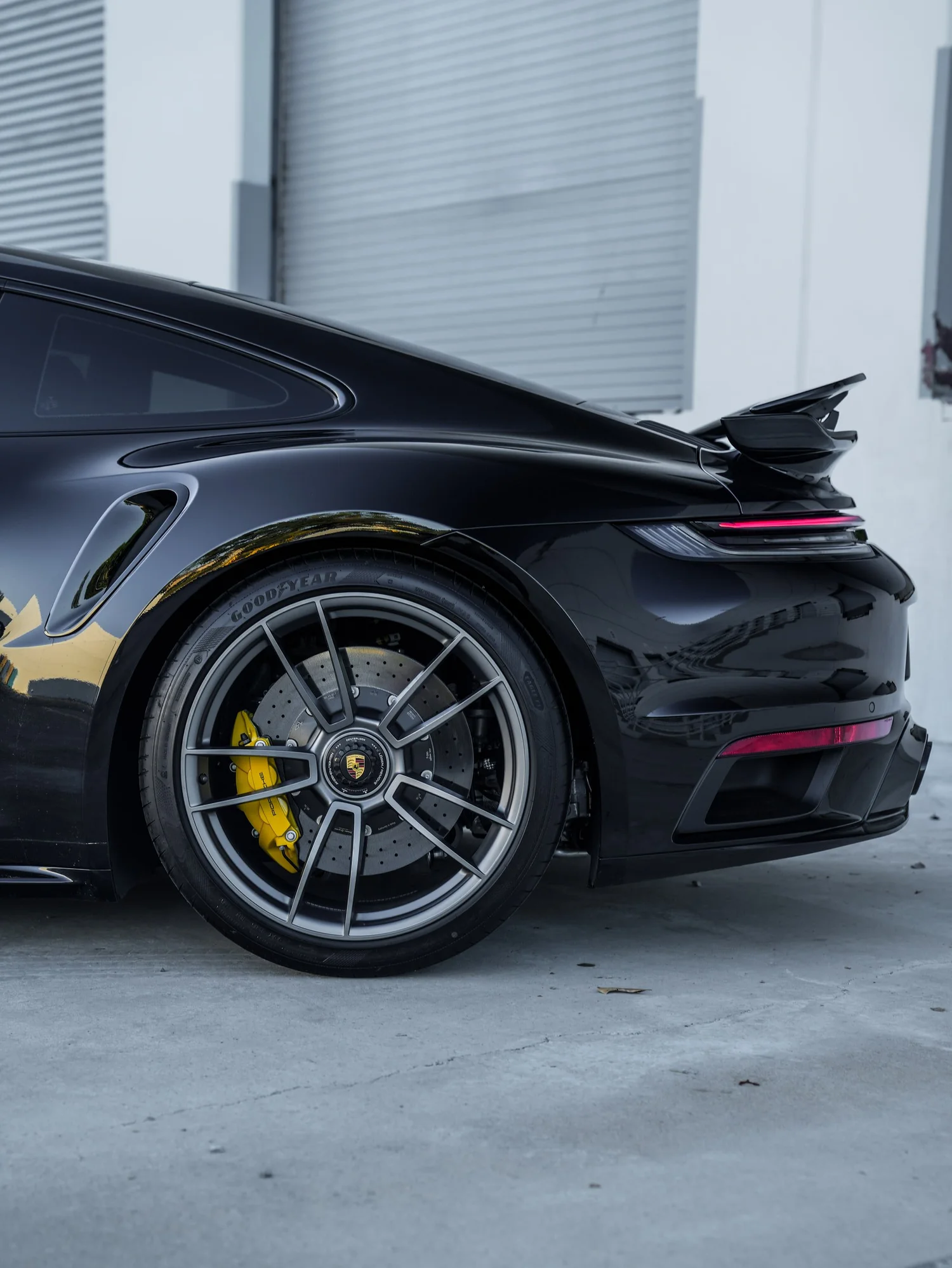 Porsche 911 Turbo S after Paint Protection Film (PPF), Window Tint and Ceramic Coating, rear-quarter and wheel view