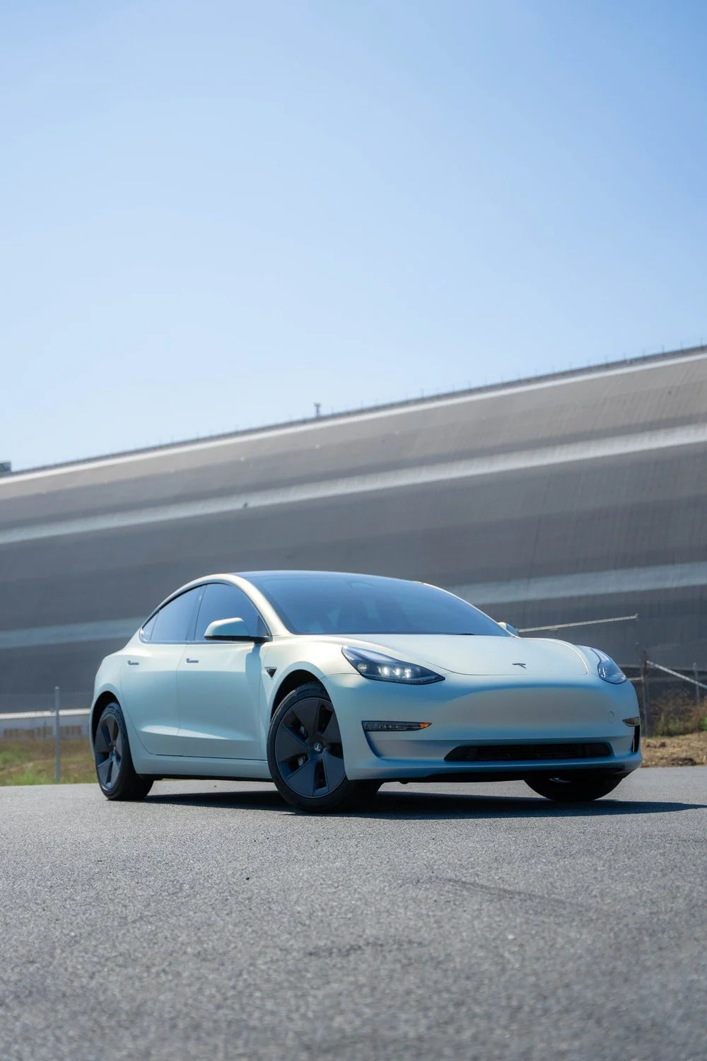 Tesla Model 3 Urban Gold Blue Vinyl Wrap & XPEL XR Black Window Tint — Urban Gold Blue Vinyl Wrap · XPEL XR Black Window Tint