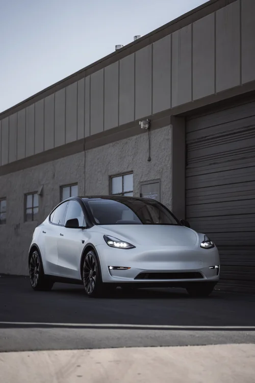 Tesla Model Y with 3M 2080 Satin Pearl White vinyl wrap