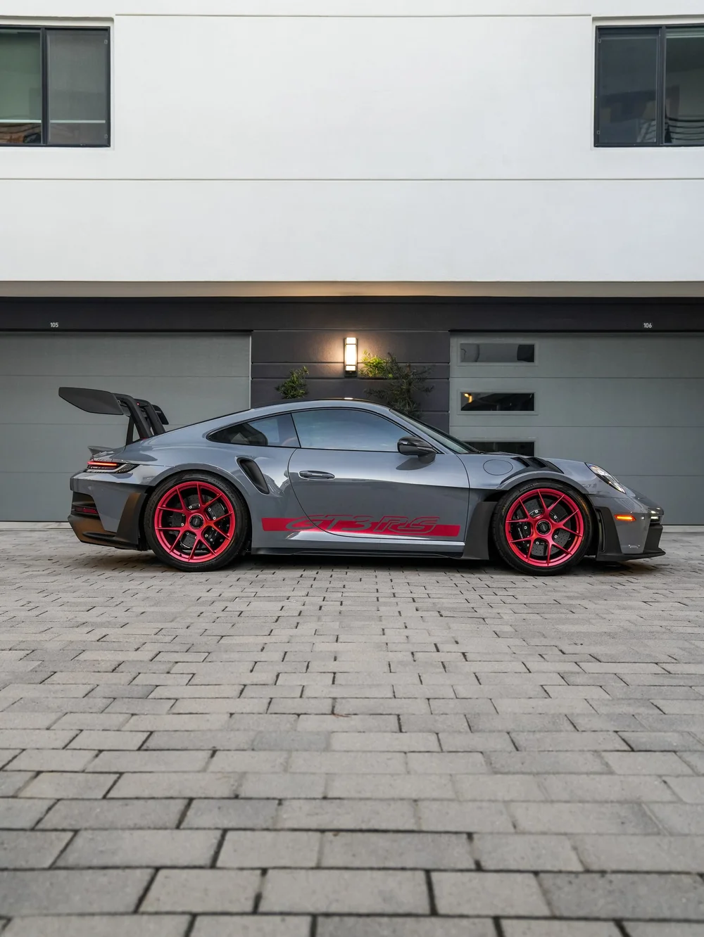 Full side profile in the courtyard — Porsche 911 GT3 RS detailing project