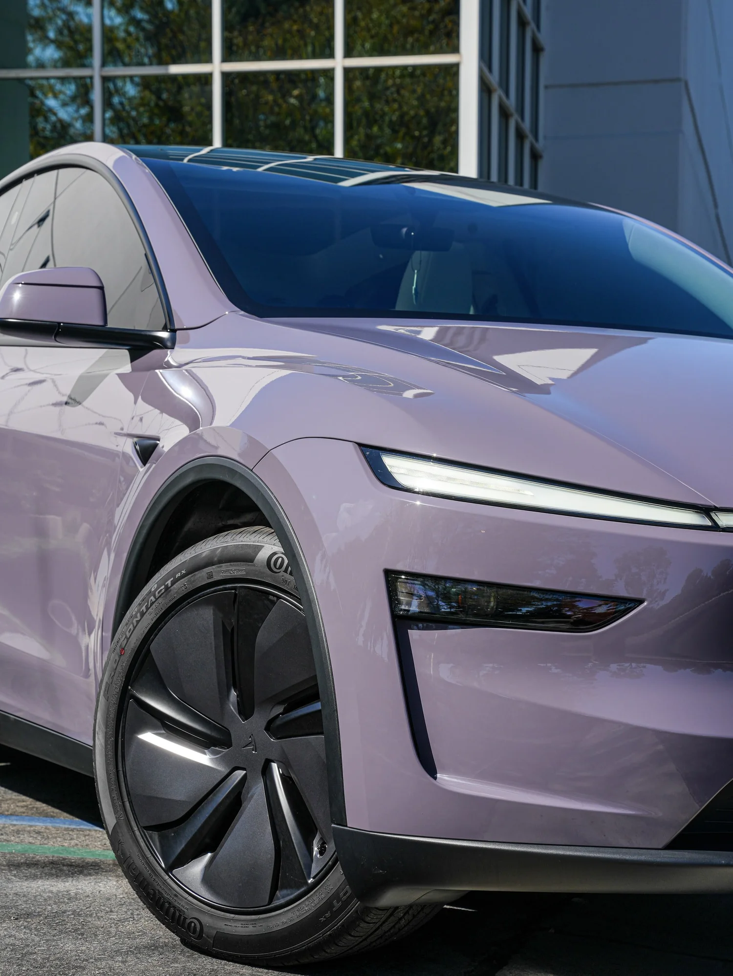 Tesla Model Y Provence Violet after Vinyl Wrap, front-corner view