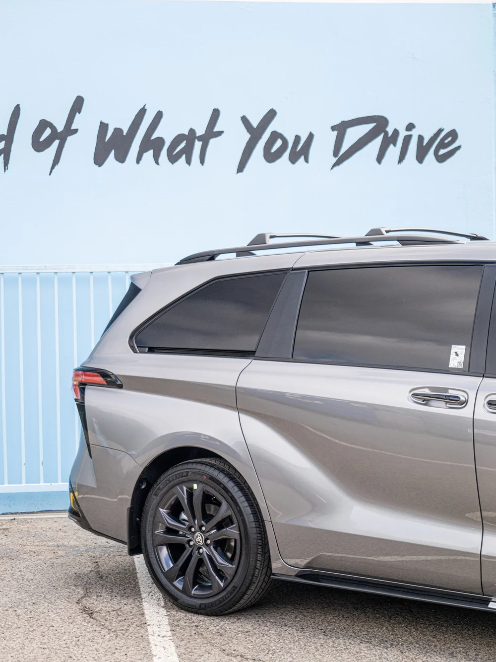 Rear side-window and rear-quarter detail on a 2026 Toyota Sienna XSE with 20% XR Plus tint