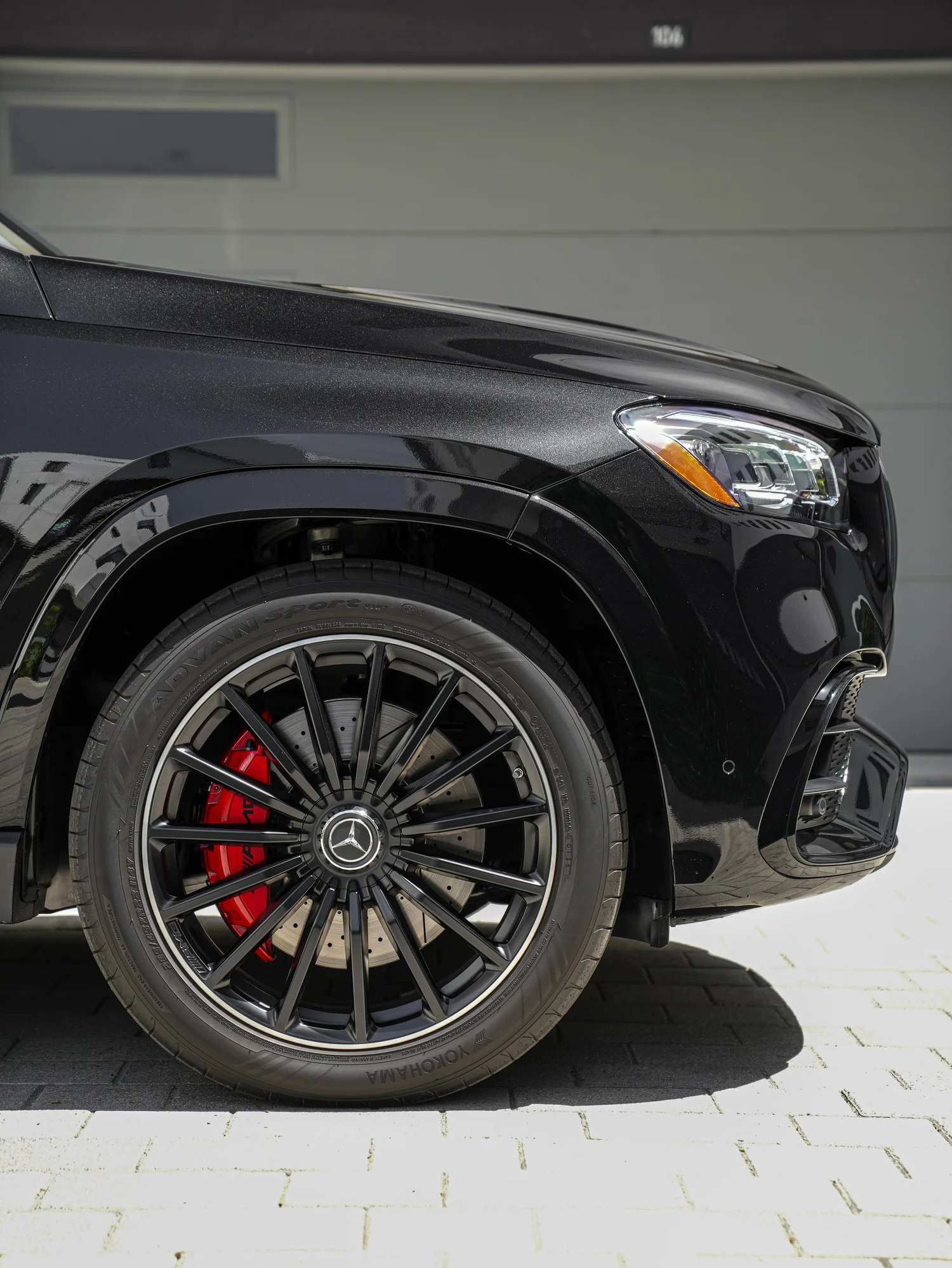 Mercedes-AMG GLS 63 after Paint Protection Film (PPF) and Window Tint, front wheel and body view