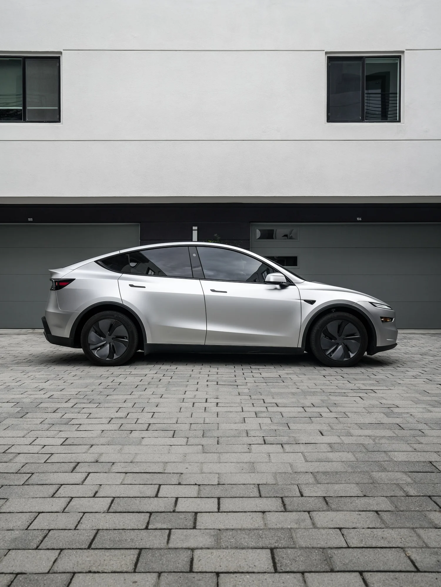 Tesla Model Y TPU Matte Silver Colored PPF after Paint Protection Film (PPF), full vehicle with open doors
