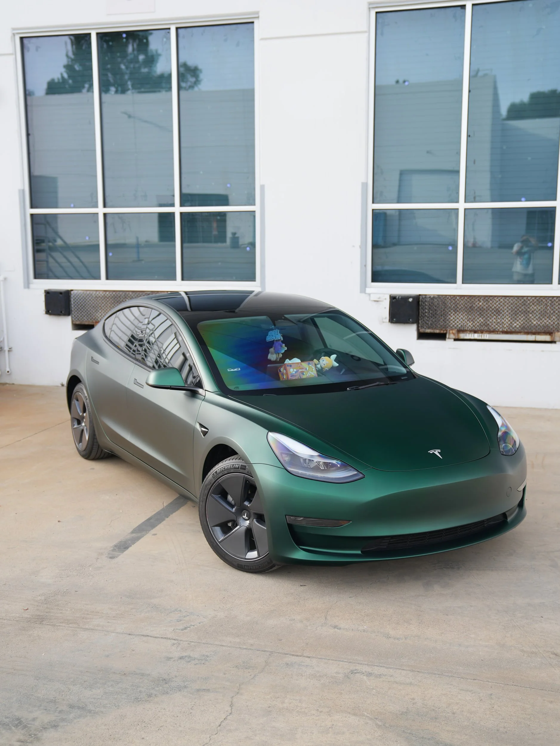Tesla Model 3 Ghost Matte Green Vinyl Wrap — Vinyl Wrap