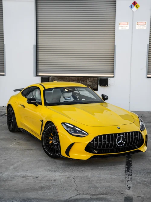 Yellow Mercedes-AMG GT 63, front three-quarter view