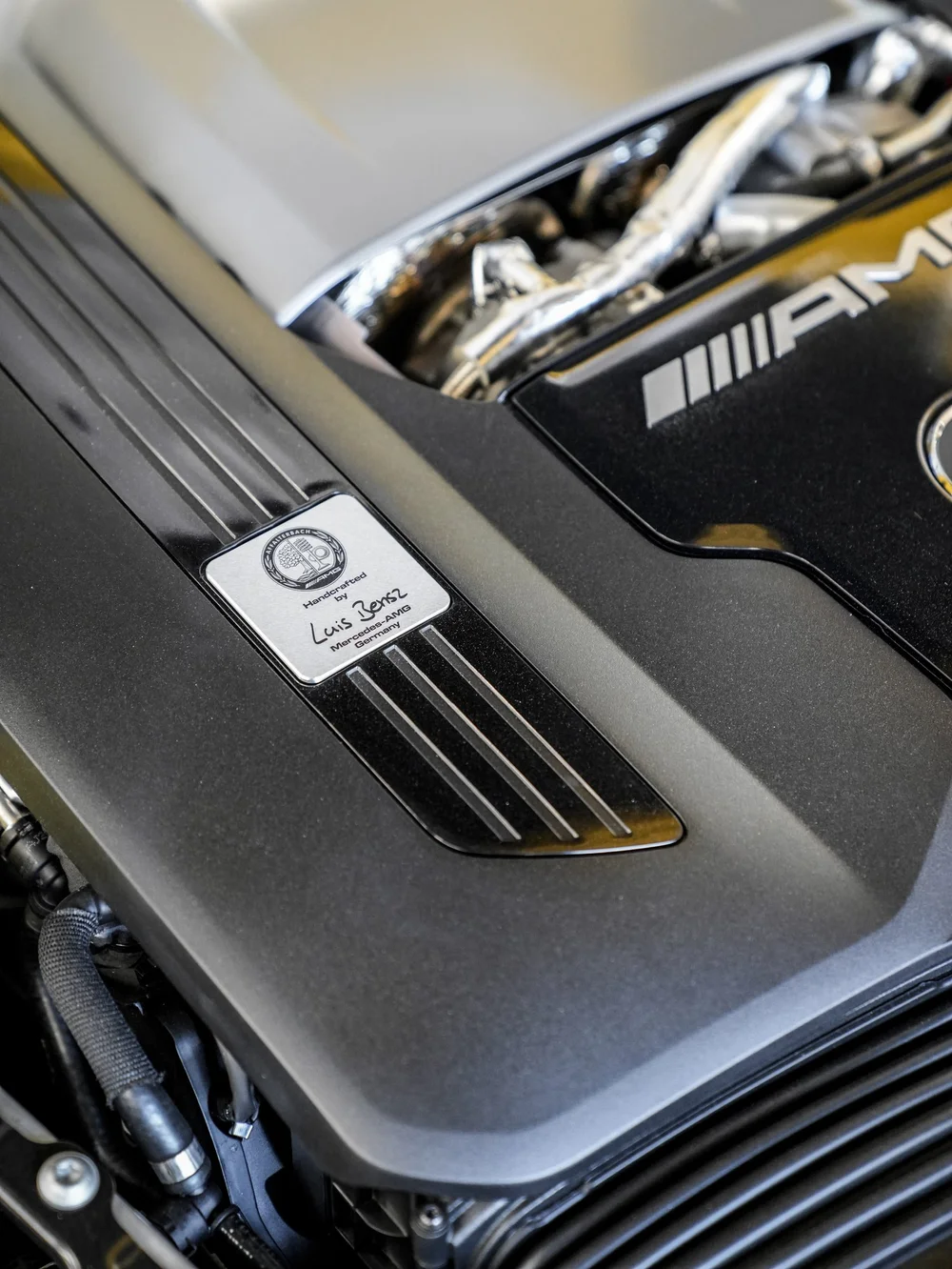 GT 63 engine cover with AMG lettering and assembly plaque