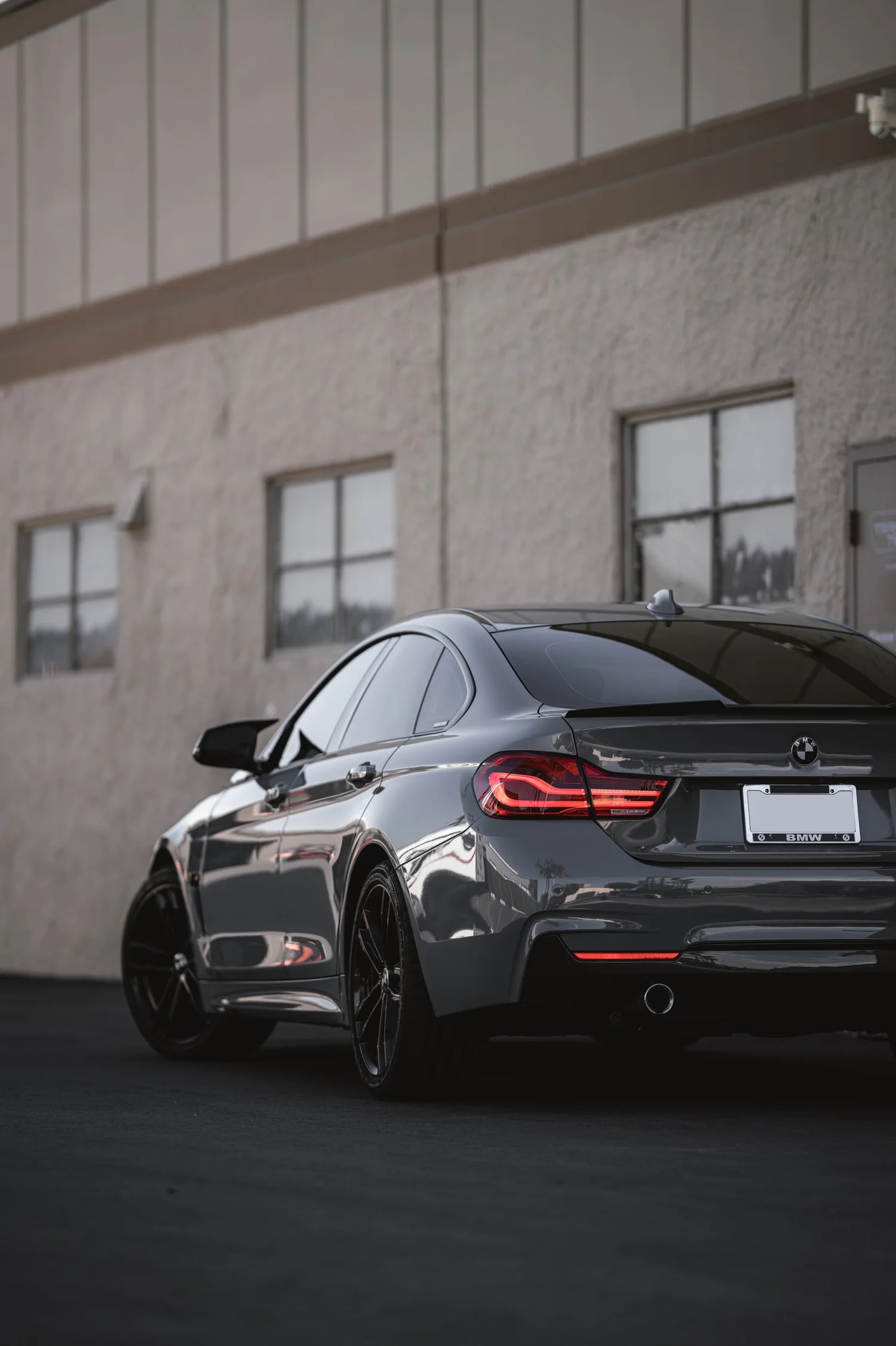 BMW 440i Inozetek Nardo Grey after Ceramic Coating, Vinyl Wrap and Wheel Powder Coating, rear-right three-quarter view