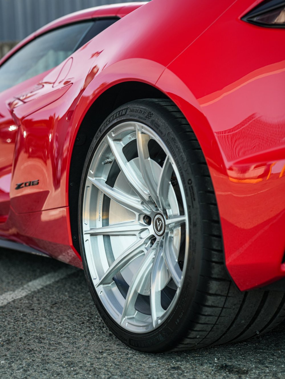 Rear wheel and rear-quarter bodywork at a close angle — Chevrolet Corvette Z06 paint protection film project