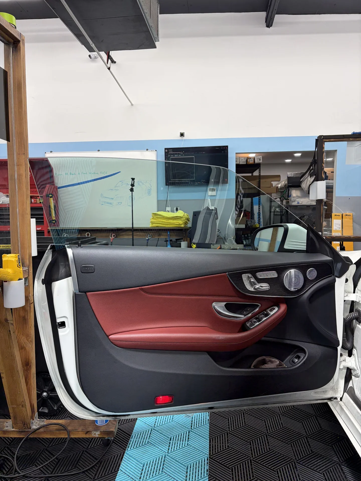 2021 Mercedes-Benz C300 Base — open front door with red interior trim and its side window