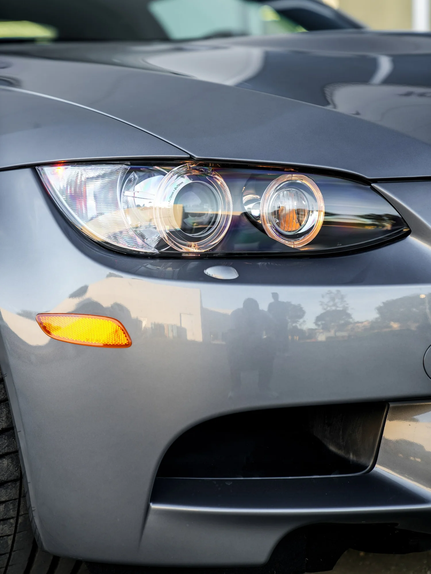 BMW E92 M3 PPF after Paint Protection Film (PPF), front bumper and headlight detail
