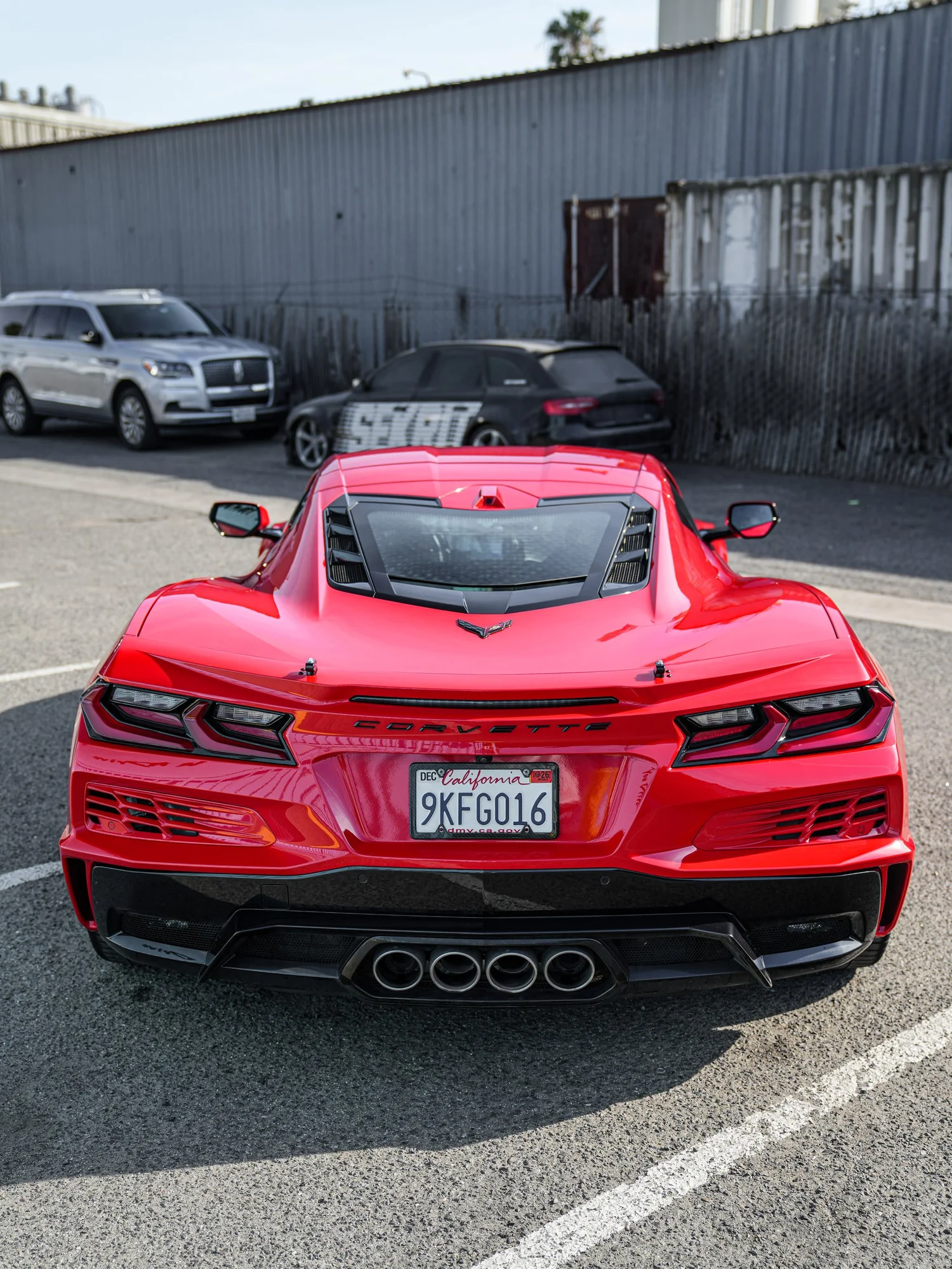 Chevrolet Corvette Z06 PPF after Paint Protection Film (PPF), low-angle rear view