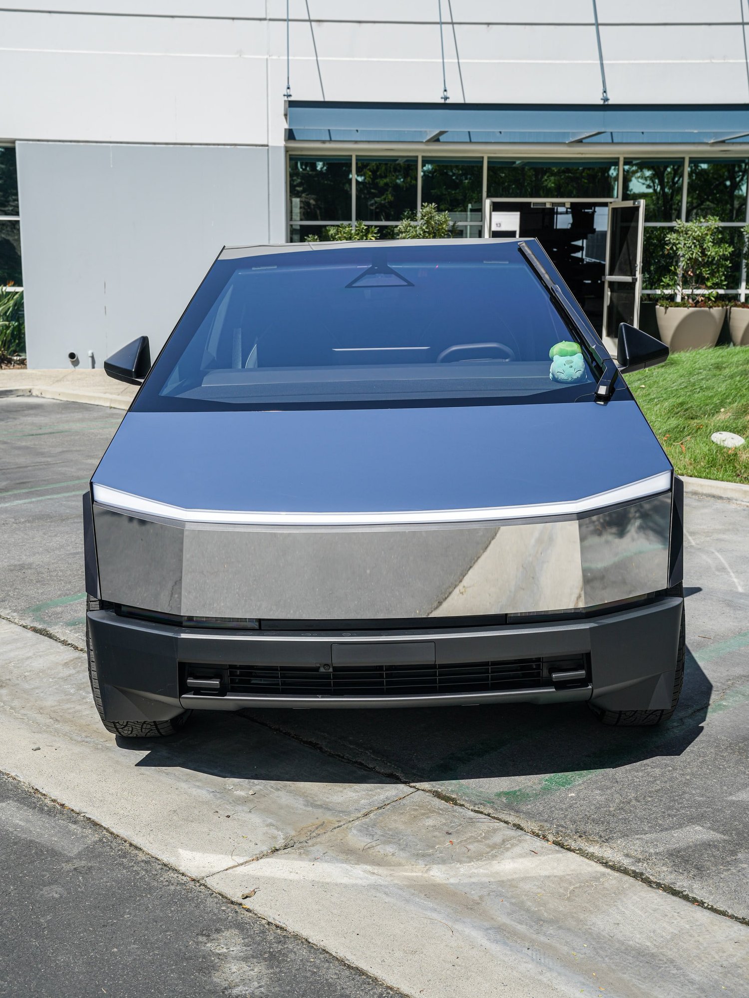 Tesla Cybertruck Chrome after Vinyl Wrap, direct front view