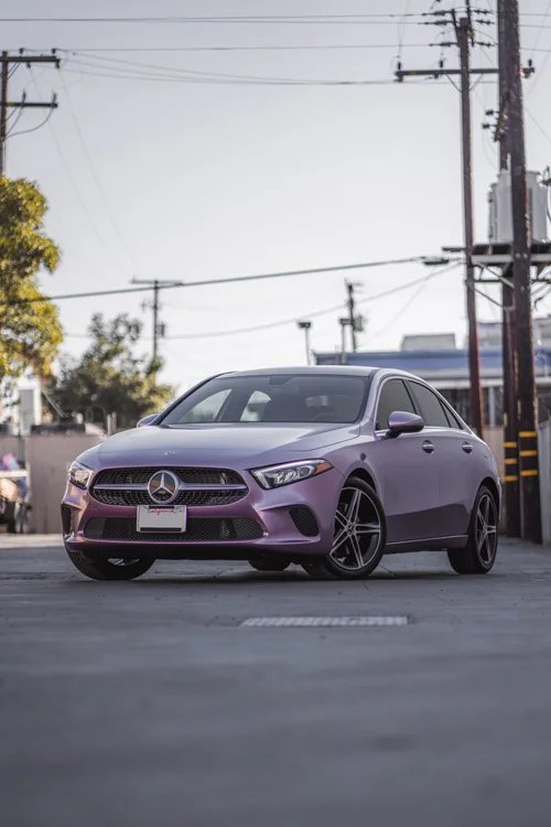 Mercedes-Benz A 220 Frozen Berry front three-quarter project photograph