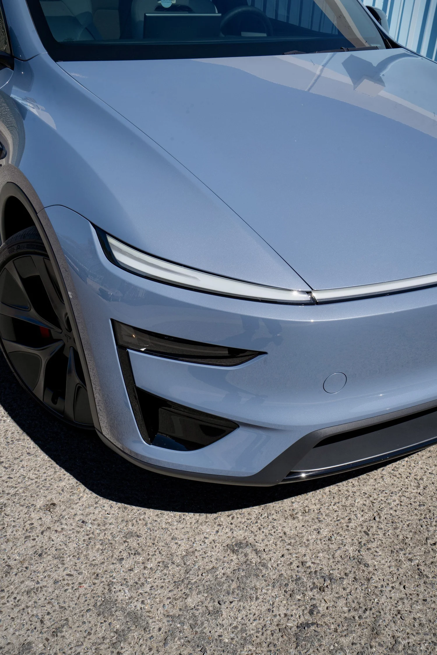 Glacier Blue Model Y Performance hood, headlight and front bumper after XPEL ULTIMATE PLUS PPF