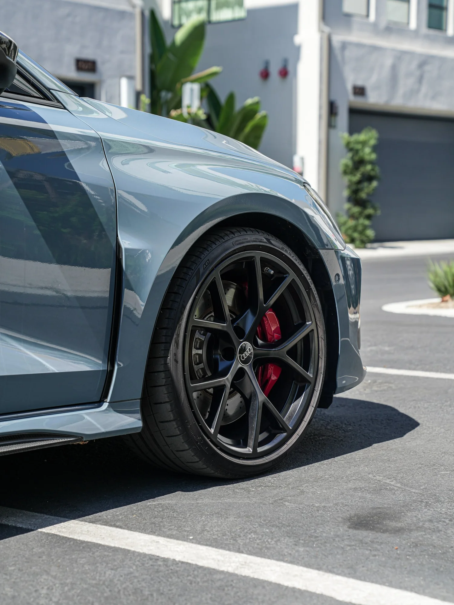 Audi RS 3 XR Plus after Window Tint and Ceramic Coating, front-fender and wheel view
