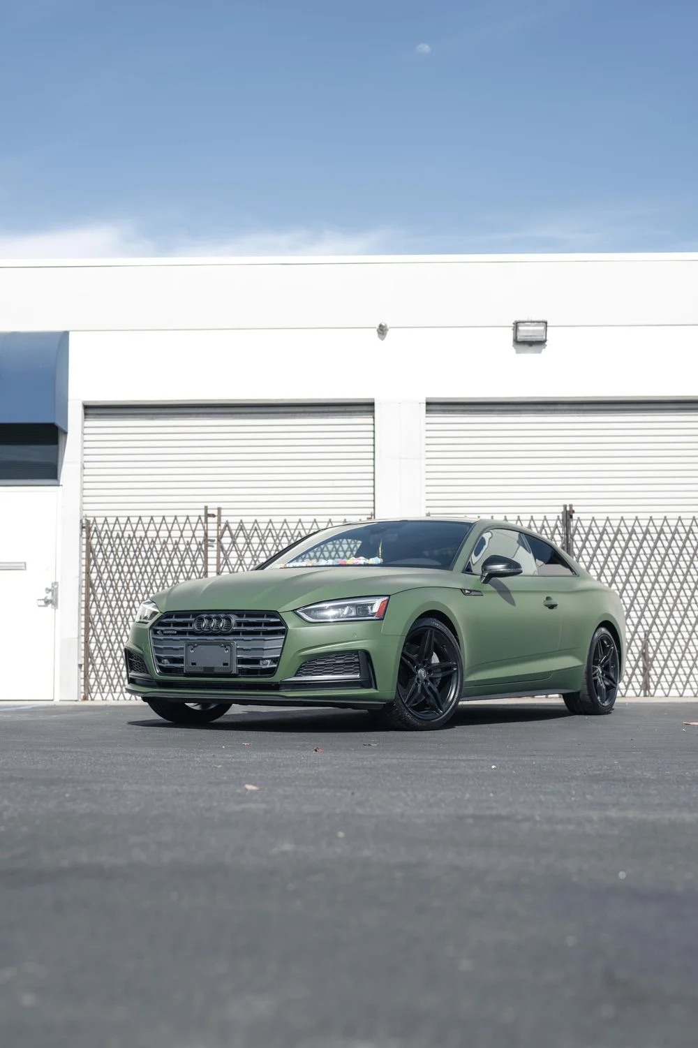 Audi A5 Matte Green Vinyl Wrap & XPEL XR Black Window Tint — Matte Green Vinyl Wrap · XPEL XR Black Window Tint