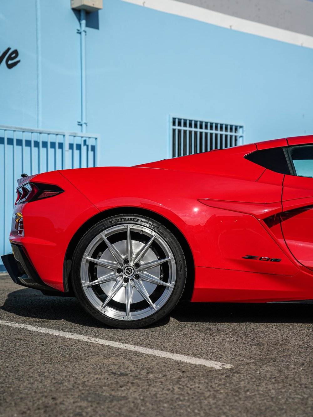 Rear wheel and rear-quarter side view — Chevrolet Corvette Z06 paint protection film project