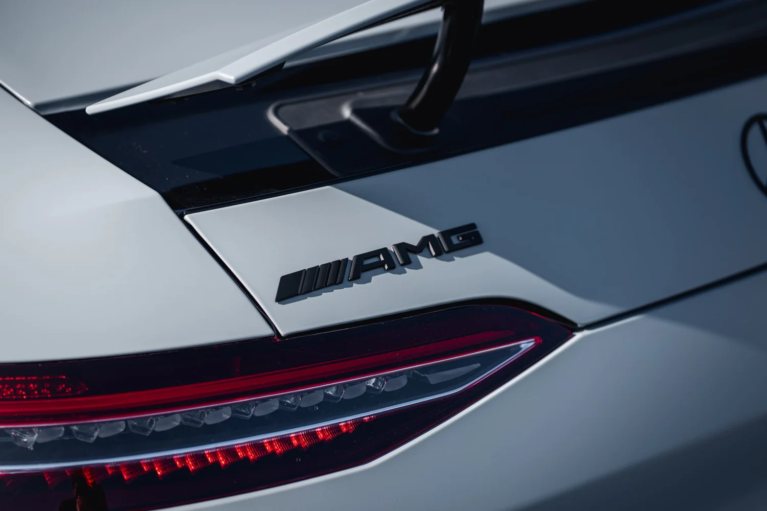 Mercedes-AMG GT 53 Avery Battleship Grey after Vinyl Wrap, rear body and taillight view