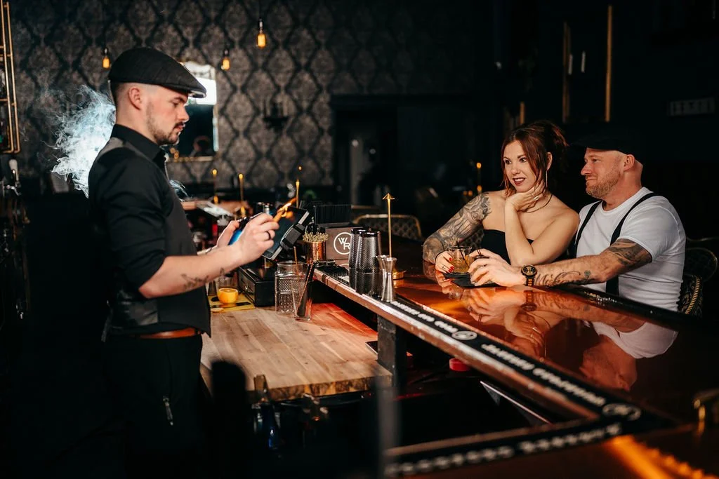 Wide view of the bar interior at The Candy Bar in Laconia during Kristin and Mike's engagement photos