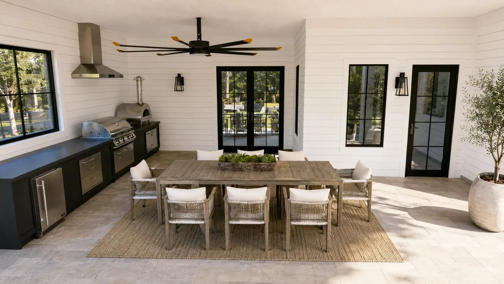 Entertainment pavilion with outdoor kitchen and dining