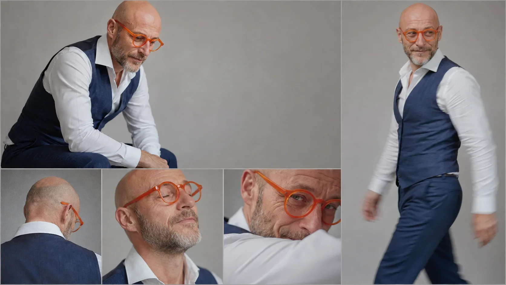 One AI-created character shown in multiple expressions, poses and camera angles