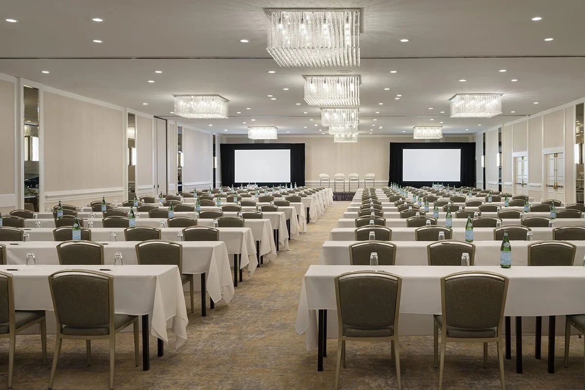 Venue converted into a classroom-style setup for a training session.