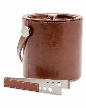 Brown Leather Ice Bucket with Tong