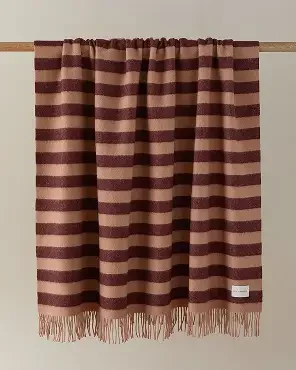 Striped Wool Throw, Mulberry and Blush