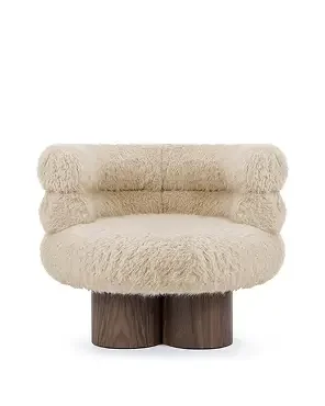 Almond Long Hair Sherpa and Walnut Chair