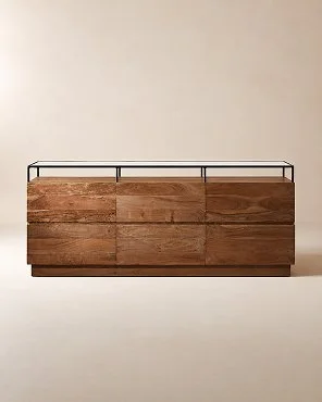 Wood 6-Drawer Dresser with Glass Top