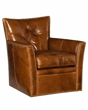 Rustic Lodge Brown Leather Nailhead Trim Swivel Club Chair