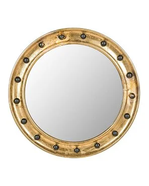 Nautical Gold Mirror with Black Faux Nailheads