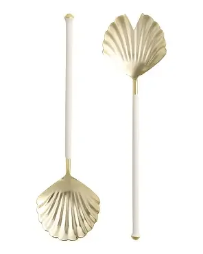 Gold Steel and Enamel Seashell Shaped Salad Server