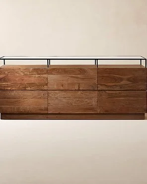 Wood 6-Drawer Dresser with Glass Top