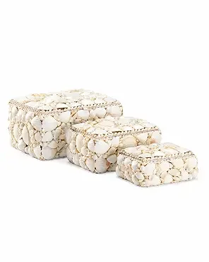 Coastal Beach Natural White Shell Decorative Boxes