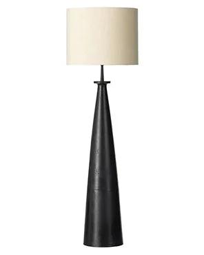 Black Aluminum Light Beige Cotton Shade Column Floor Lamp
