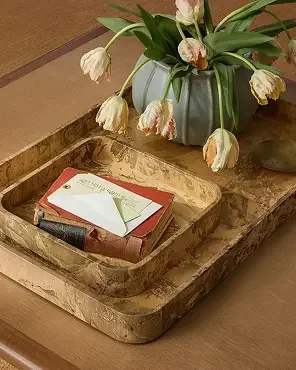 Burled Finish Trays