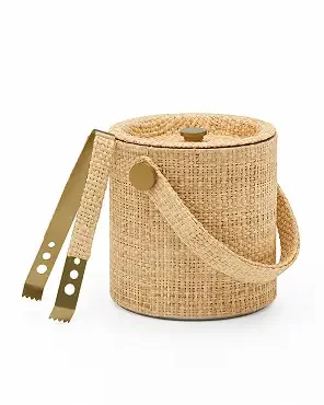 Barth Coastal Beach Natural Raffia Gold Ice Bucket with Tongs