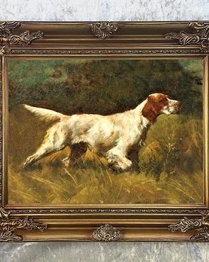 Framed Oil Painting Print of a Setter on Point