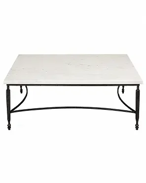 French Country White Marble Black Iron Square