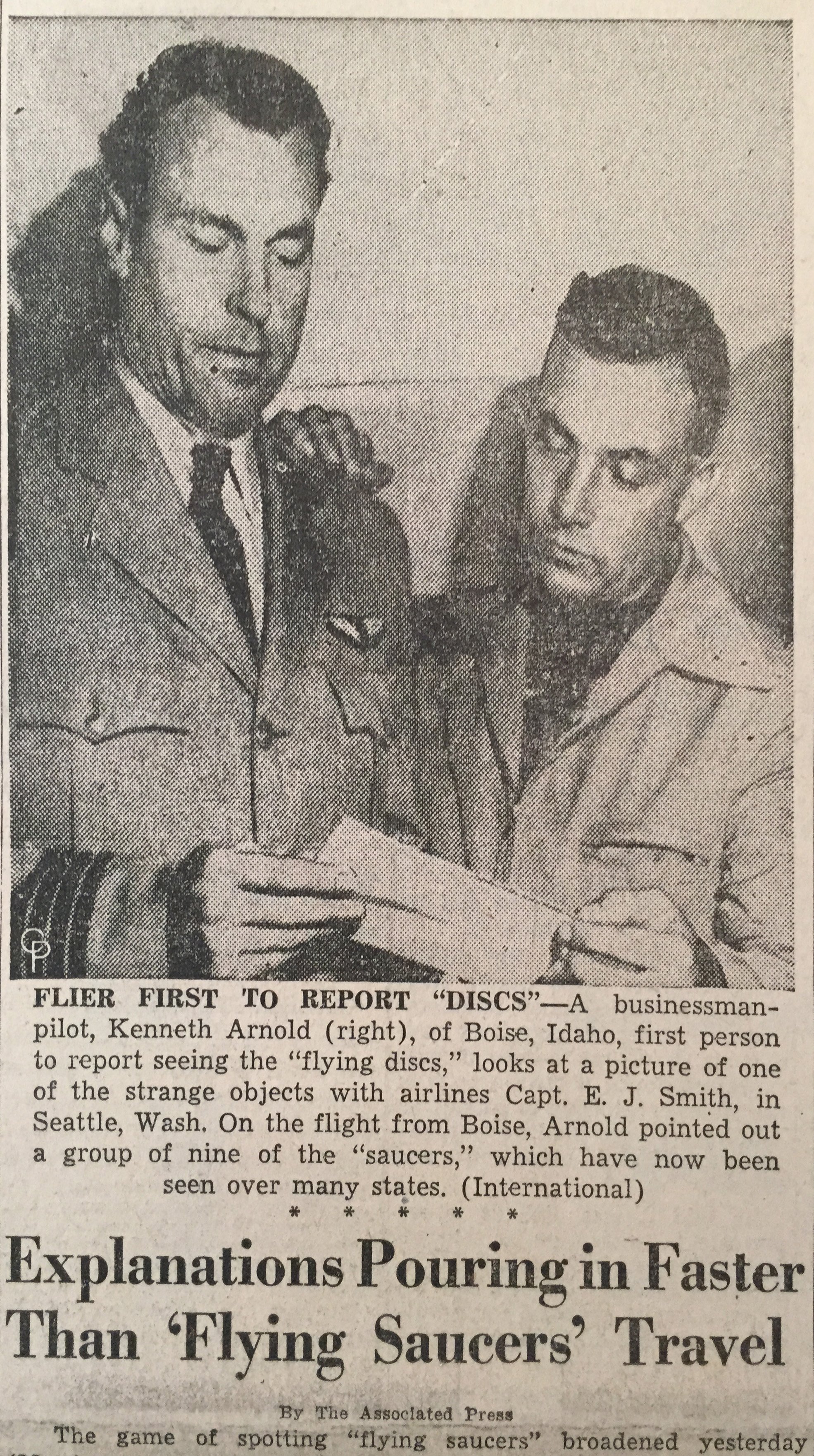 Kenneth Arnold with good friend, and fellow flying saucer eyewitness, Captain E.J. Smith.