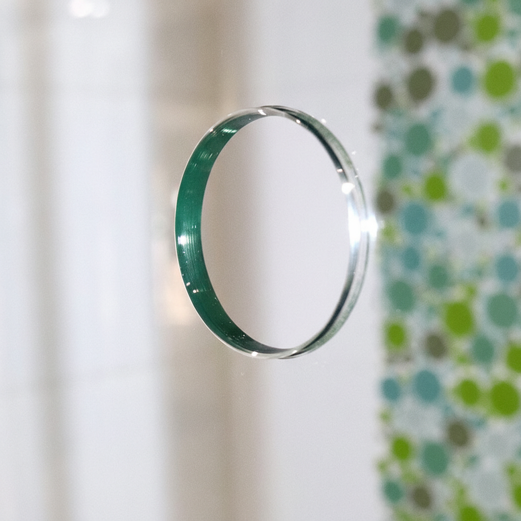 Polished finger hole in sliding shower door glass