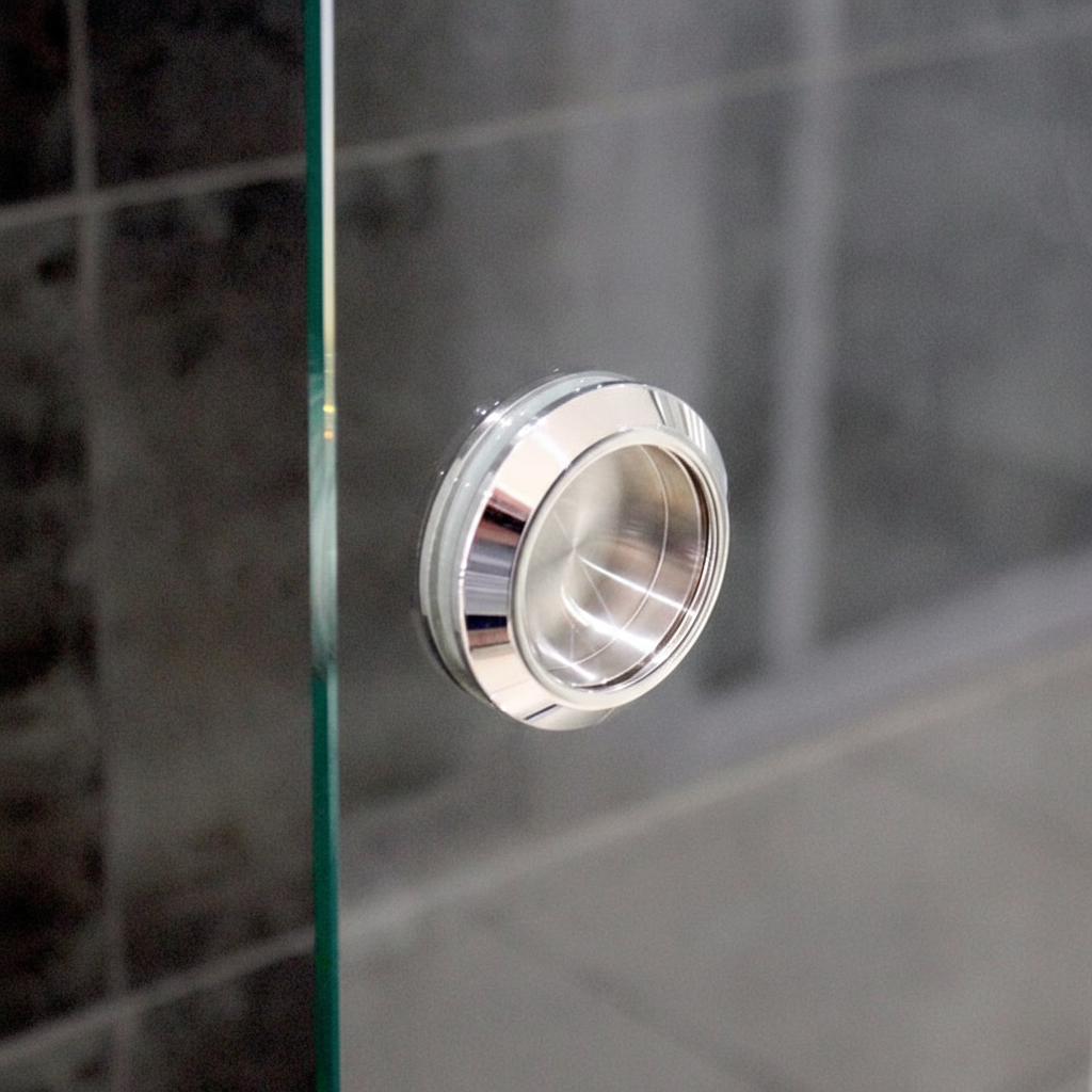 Chrome recessed finger pull on sliding shower door