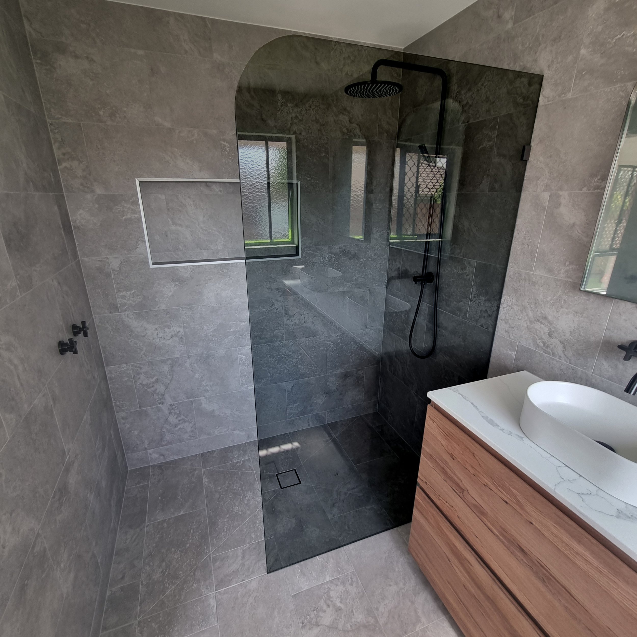 Grey Tint shower screen glass Sunshine Coast