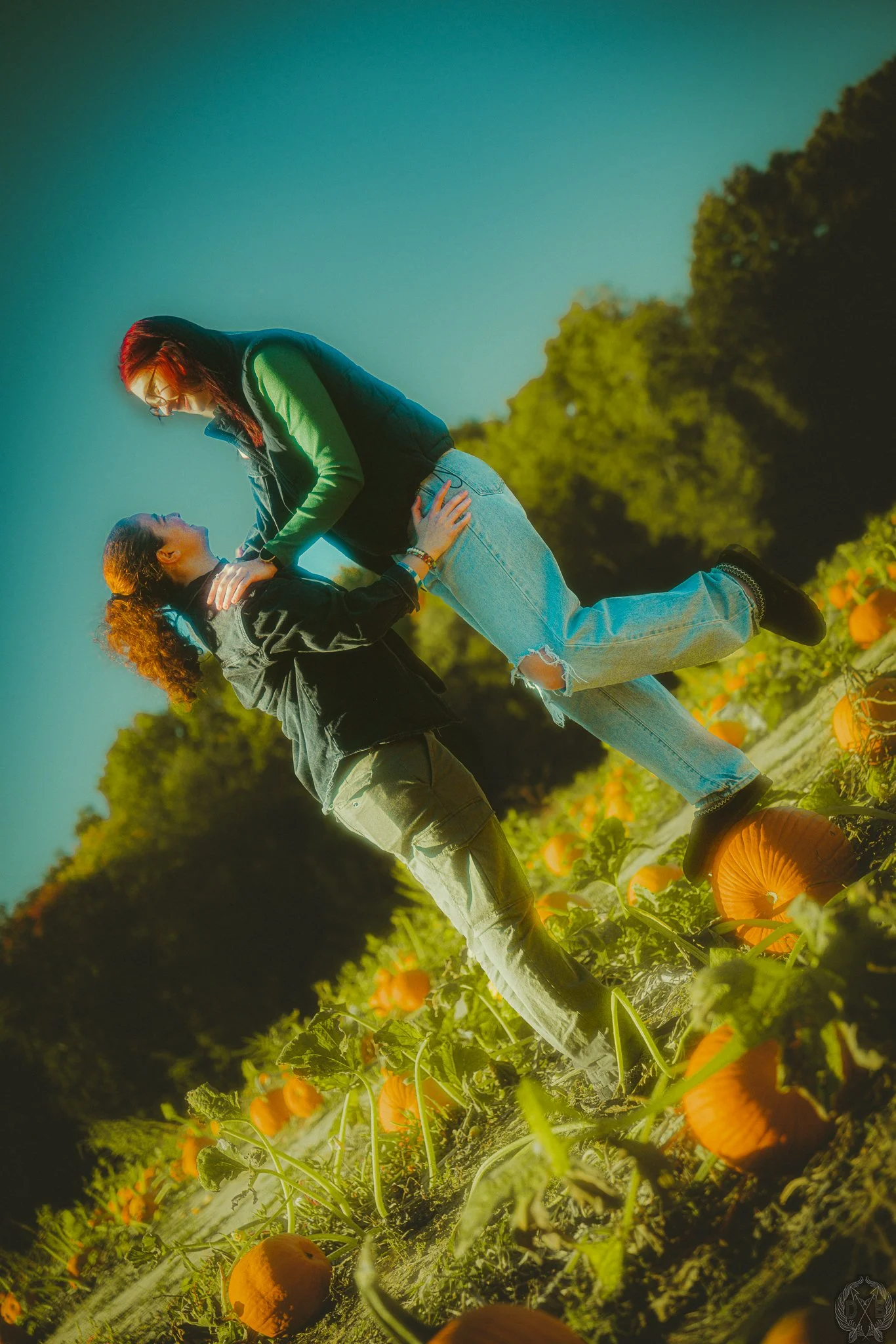 Couple posing outdoors during a portrait session