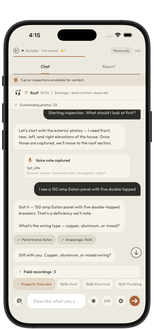 Zahra app — chat-to-report inspection workflow